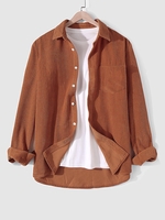 Chemise en Couleur Unie en Velours Côtelé à Manches Longues Xl Café profond