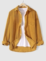 Chemise en Couleur Unie en Velours Côtelé à Manches Longues Xl Jaune