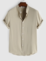 Chemise en Couleur Unie Manches Courtes à Col Debout Xxl Champagne