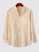 Chemise en Couleur Unie Manches Longues à Col Debout S Kaki léger