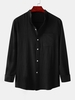 Chemise en Couleur Unie Manches Longues à Col Debout Xl Noir