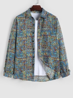 Chemise en Lin et Coton à Manches Longues à Imprimé Minuscules Fleurs Xl