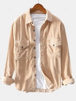 Chemise en Velours Côtelé Boutonnée avec Double Poches 3xl Jaune clair
