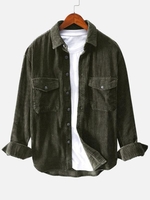 Chemise en Velours Côtelé Boutonnée avec Double Poches 3xl Vert profond