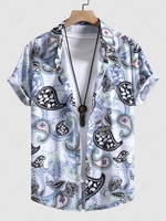 Chemise Ethnique Motif de Cachemire Imprimée Boutonnée à Manches Courtes L Multi a