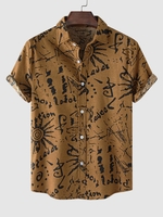 Chemise Ethnique Motif de Graffiti à Manches Courtes L Jaune
