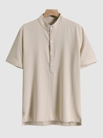 Chemise Fente Latérale Plissée à Demi-Bouton L Café lumière