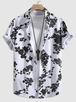 Chemise Florale Boutonnée à Manches Courtes Xxl Blanc