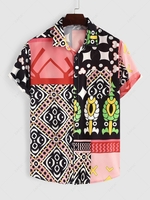 Chemise Géométrique Colorée Imprimée avec Poche en Avant M Rouge haricot