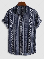 Chemise Géométrique Motif de Style Ethnique à Demi-Bouton M Cadetblue