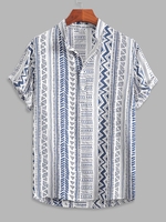 Chemise Géométrique Motif de Style Ethnique à Demi-Bouton Xl Blanc