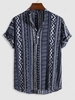 Chemise Géométrique Motif de Style Ethnique à Demi-Bouton Xxl Cadetblue