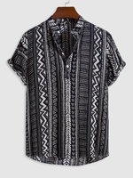 Chemise Géométrique Motif de Style Ethnique à Demi-Bouton Xxl Noir