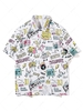 Chemise Graffitis Graphique Dessin Animé Collage à Manches Courtes 2xl Blanc