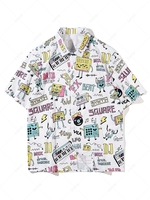 Chemise Graffitis Graphique Dessin Animé Collage à Manches Courtes 2xl Blanc