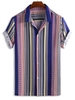 Chemise Graphique Rayée Imprimée Boutonnée à Manches Courtes 2xl