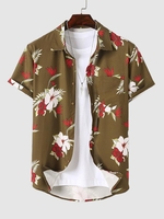 Chemise Haute-Bas à Imprimé Feuille et Fleur Tropicale L Sépia