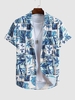 Chemise Haute Basse à Imprimé Feuille et Fleur Tropicale à Manches Courtes Xxl Bleu lapis