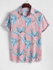 Chemise Haute Basse à Imprimé Feuille Tropicale à Manches Courtes L Rose léger