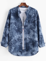 Chemise Haute Basse Vintage Teintée à Manches Longues avec Poche S Bleu