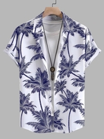 Chemise Hawa enne à Imprimé Cocotier à Manches Courtes L Bleu