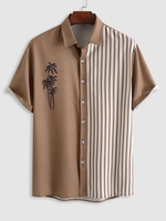 Chemise Hawa enne Rayée Motif de Cocotier à Manches Courtes Xl Café
