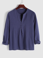 Chemise Henley Boutonnée en Couleur Unie M Cadetblue