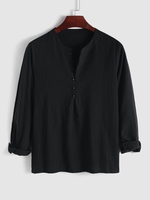 Chemise Henley Boutonnée en Couleur Unie Xl Nuit