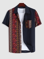 Chemise Imprimée Style Ethnique avec Poche en Avant L Bleu profond