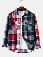 Chemise Jointive à Carreaux avec Poche en Flanelle L Vert profond