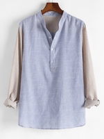 Chemise Jointive Rayée Contrastée à Demi-Bouton 2xl Bleu clair