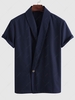 Chemise Kimono Décontractée Boutonnée à Manches Courtes L Bleu profond