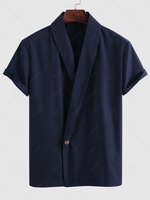 Chemise Kimono Décontractée Boutonnée à Manches Courtes L Bleu profond