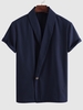 Chemise Kimono Décontractée Boutonnée à Manches Courtes S Bleu profond