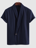 Chemise Kimono Décontractée Boutonnée à Manches Courtes S Bleu profond