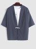 Chemise Kimono Décorée de Bouton de Grenouille à Manches Courtes L Gris