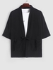 Chemise Kimono Nouée Anneau en O à Demi-Manches avec Poche L Noir