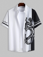 Chemise Lettre Dragon en Blocs de Couleurs à Manches Courtes Style Chinois L Nuage gris