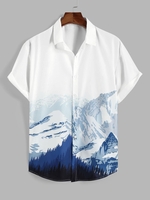 Chemise Maigre à Imprimé Montagne et Neige à Manches Courtes M Blanc