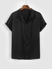 Chemise Maigre en Couleur Unie Manches Courtes à Col Revers S Noir