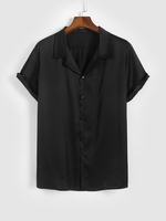 Chemise Maigre en Couleur Unie Manches Courtes à Col Revers S Noir