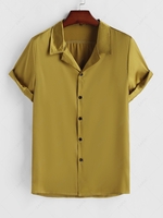Chemise Maigre en Couleur Unie Manches Courtes à Col Revers Xl D