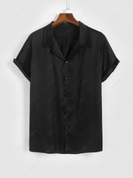 Chemise Maigre en Couleur Unie Manches Courtes à Col Revers Xl Noir