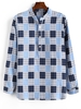 Chemise Motif à Carreaux avec Demi-Bouton à Manches Longues L Bleu clair