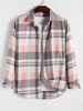 Chemise Motif à Carreaux en Blocs de Couleurs à Manches Longues Xl Rose léger