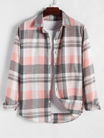 Chemise Motif à Carreaux en Blocs de Couleurs à Manches Longues Xl Rose léger
