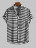 Chemise Motif à Pied de Poule à Manches Courtes S Noir