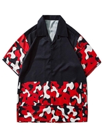 Chemise Motif de Camouflage à Manches Courtes Esthétique Y2K Xl Rouge lave