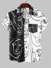 Chemise Motif de Caractère Visage de Ligne Bicolore à Manches Courtes L Noir