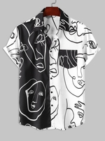 Chemise Motif de Caractère Visage de Ligne Bicolore à Manches Courtes L Noir